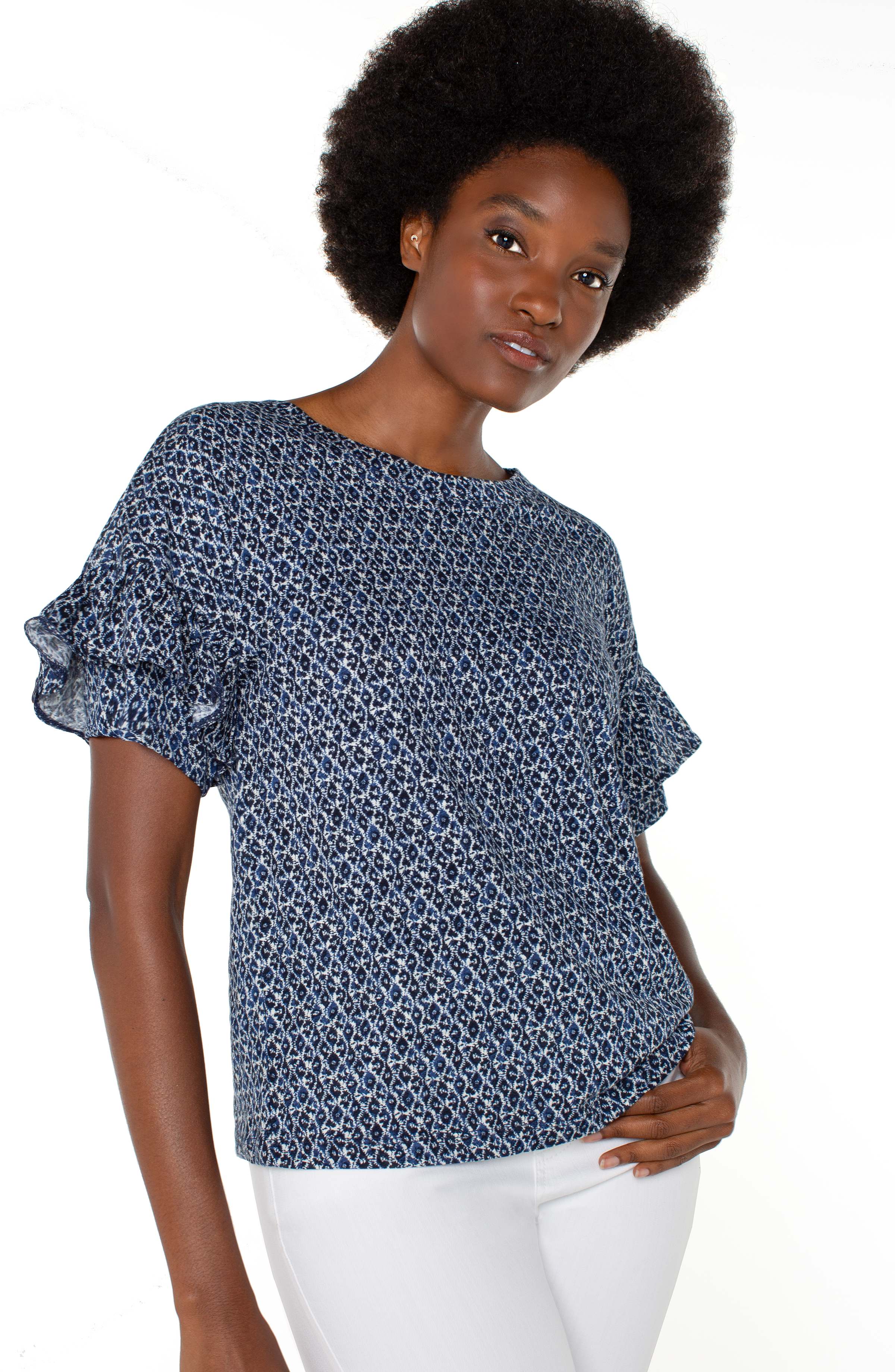 PETITE 1/2 SLEEVE DROP SHOULDER WITH RUFFLE - Image 3