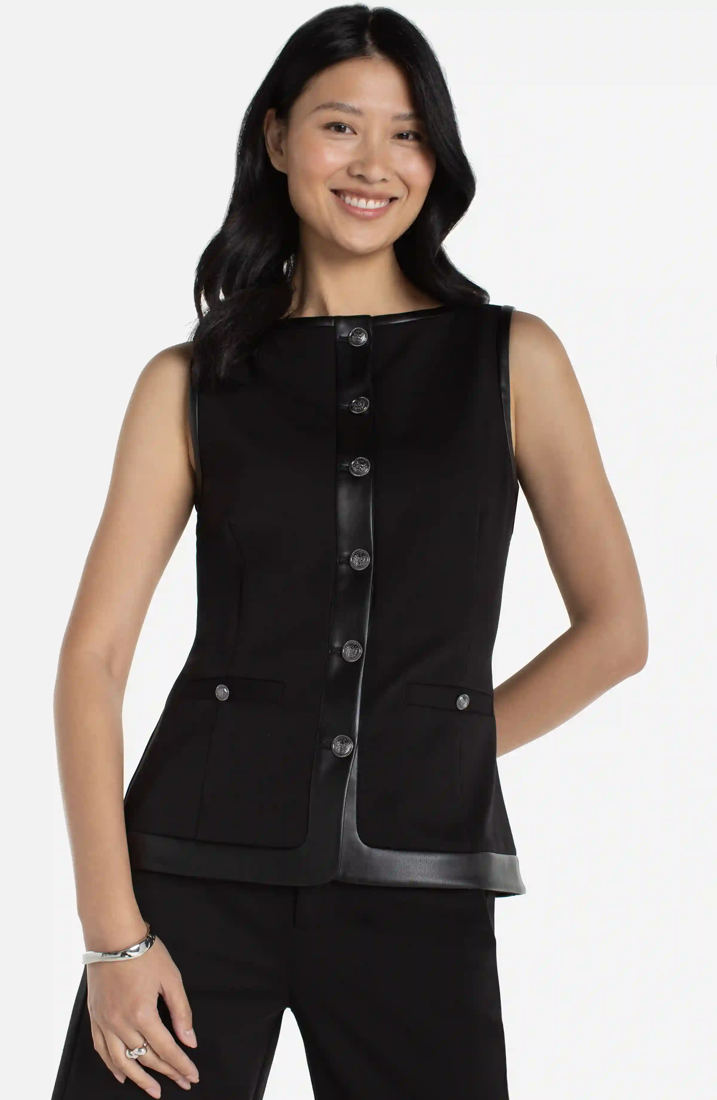 BOATNECK VEST W/ FAUX LEATHER TRIM - Image 4