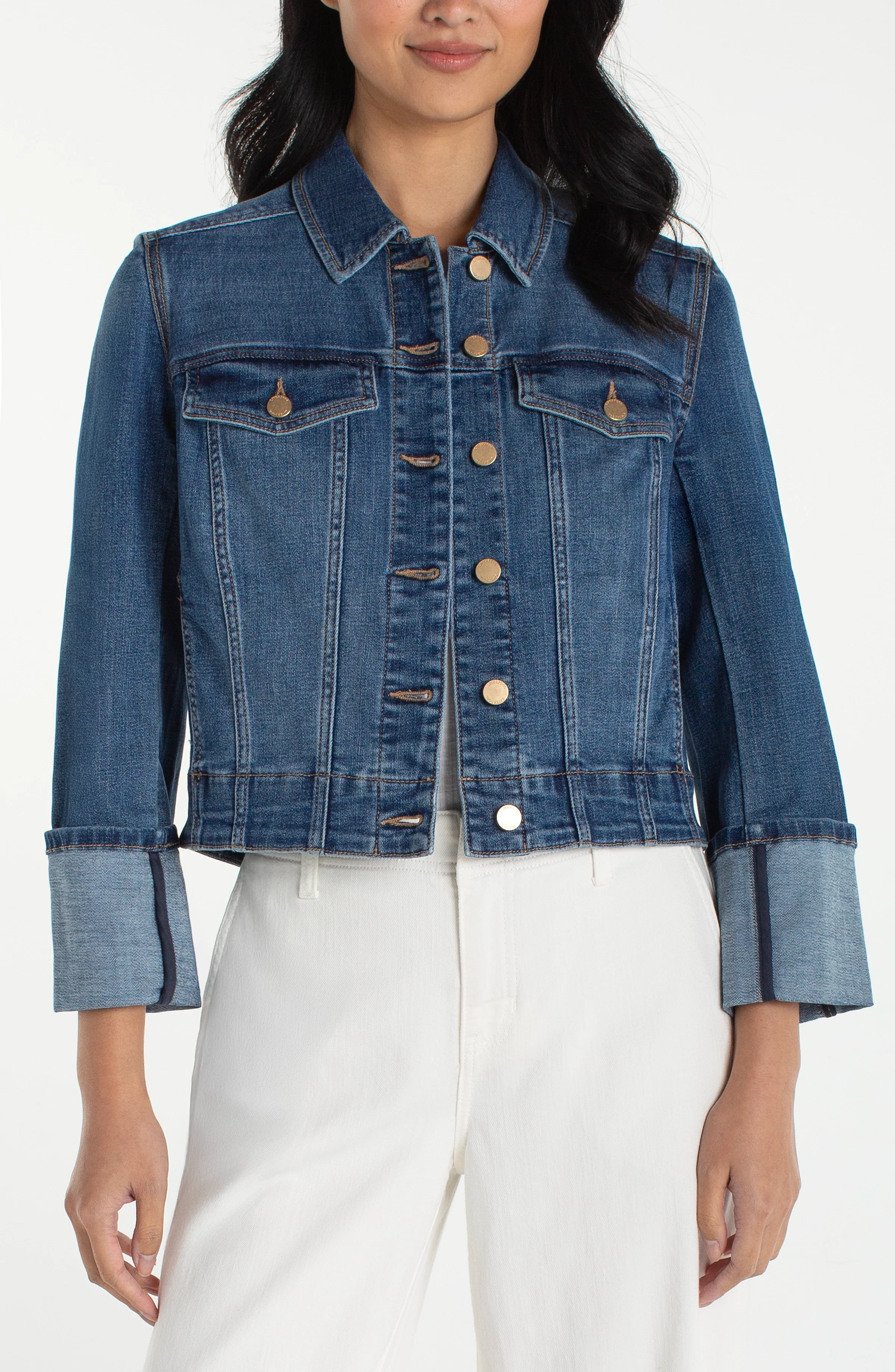 PETITE BRACELET LENGTH HIGH CUFF TRUCKER JACKET