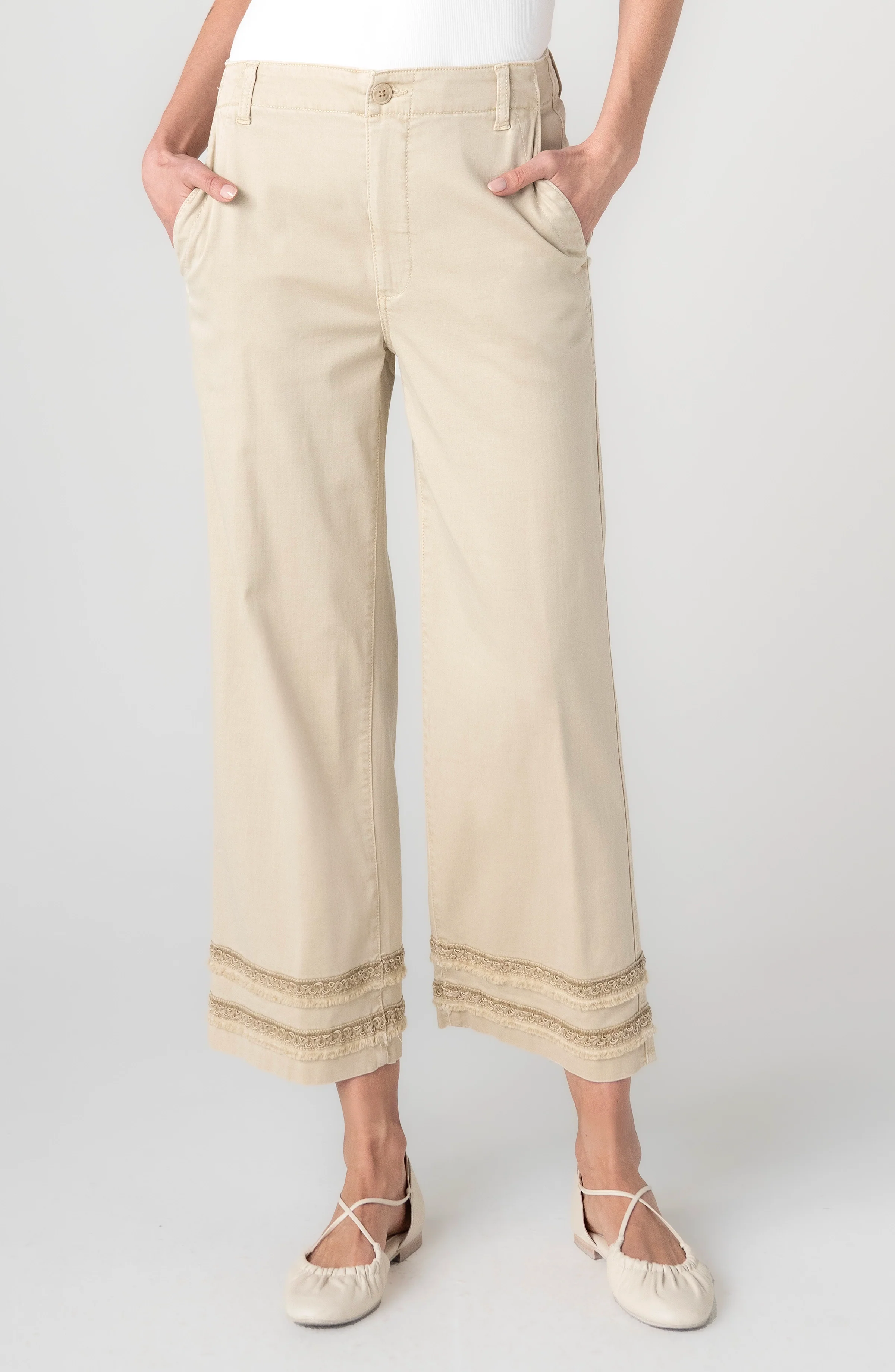 CROP WIDE LEG W/ FRAY & LACE