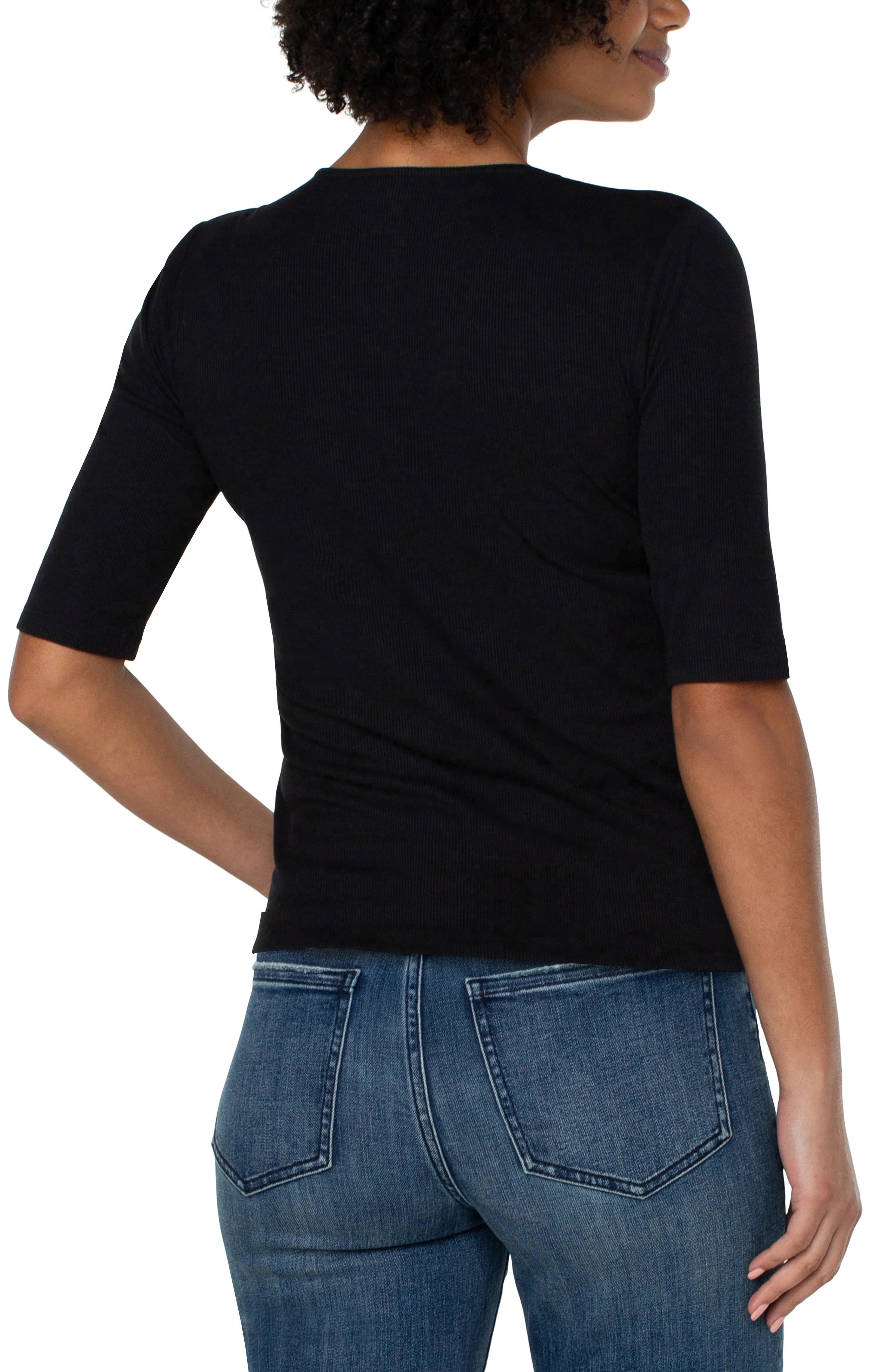 DOUBLE LAYER V-NECK RIB KNIT TOP - Image 3