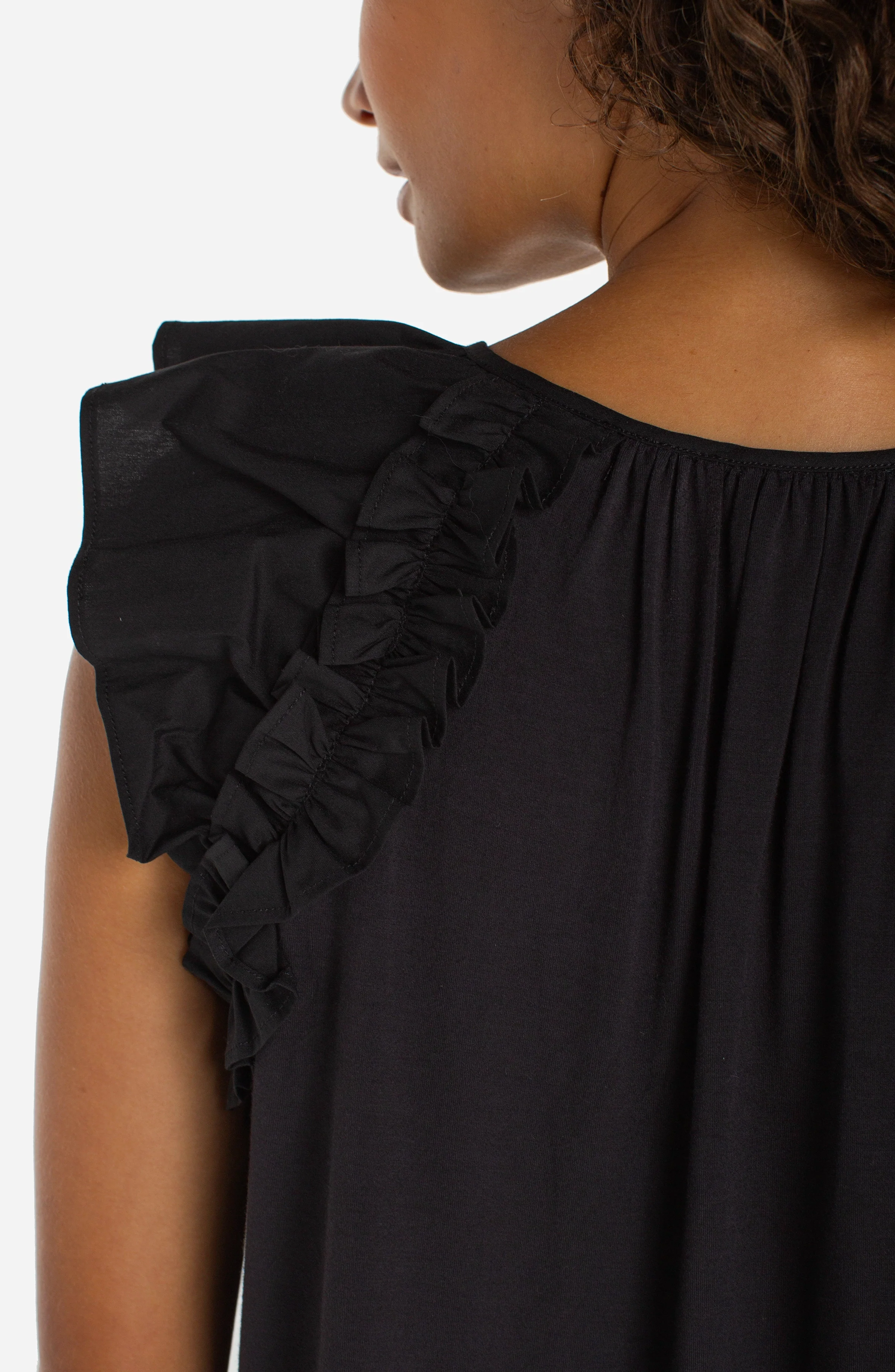 FLUTTER SLEEVE KNIT-TO-WOVEN TOP W/ TIES - Image 3
