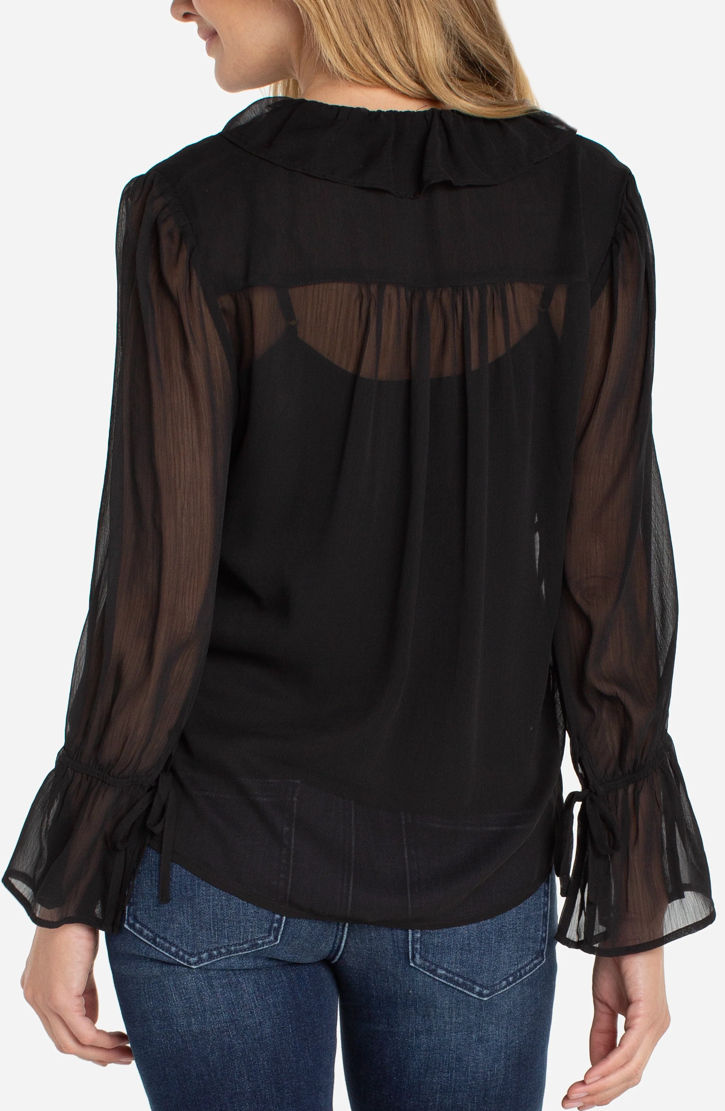 LONG SLEEVE RUFFLE FRONT WOVEN SHIRT - Image 3