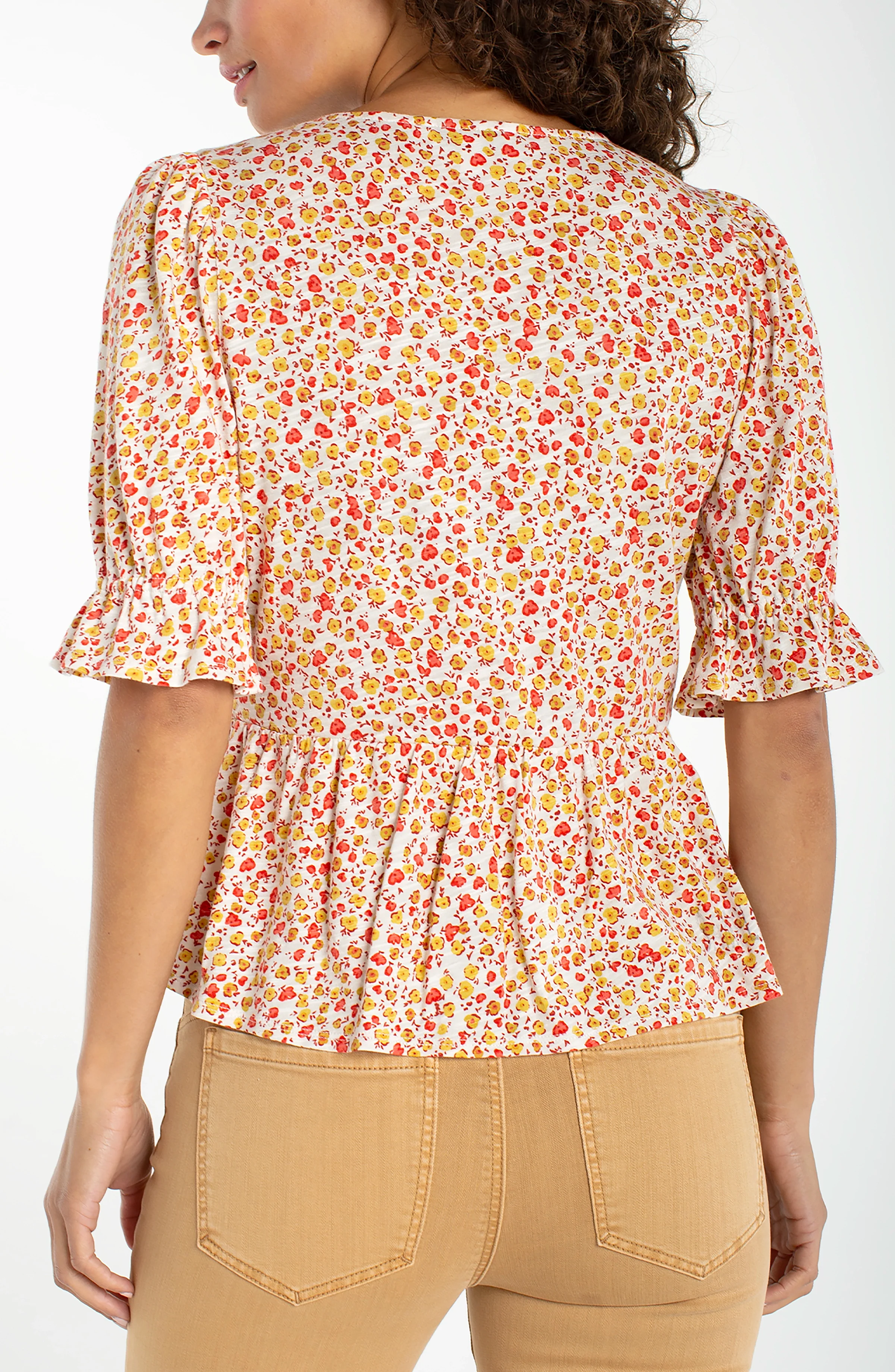 PETITE 1/2 PUFF SLEEVE PEPLUM KNIT TOP - Image 2