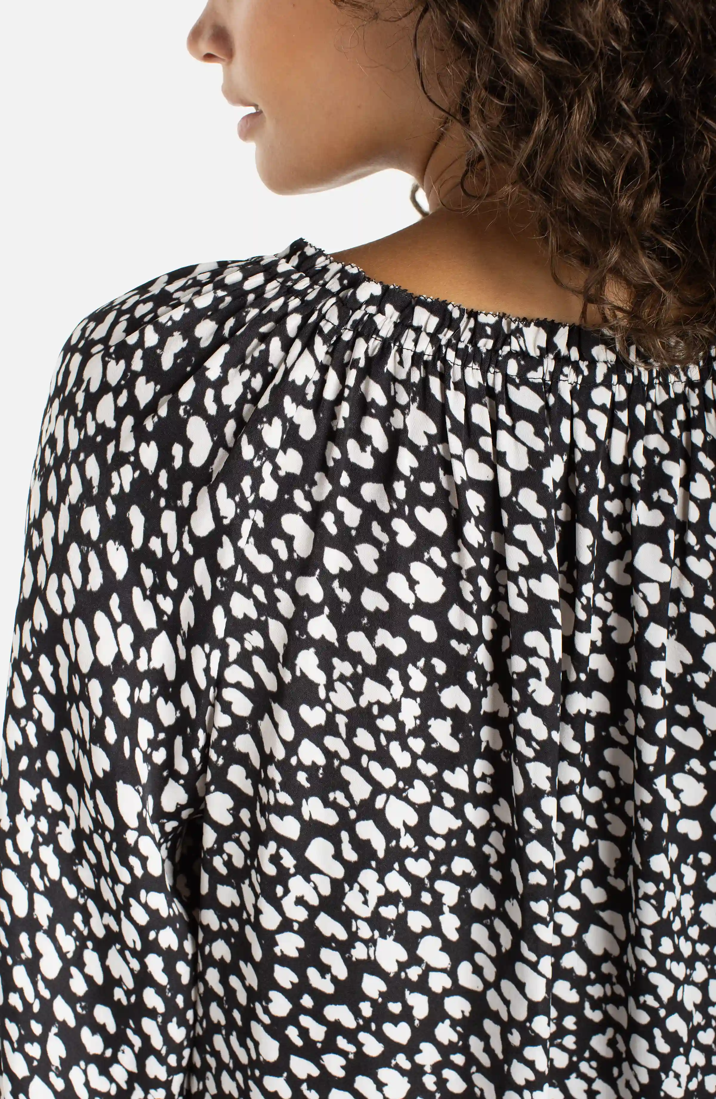 PETITE 3/4 SLEEVE BUTTON FRONT TOP W/ RUFFLE DETAILS - Image 2