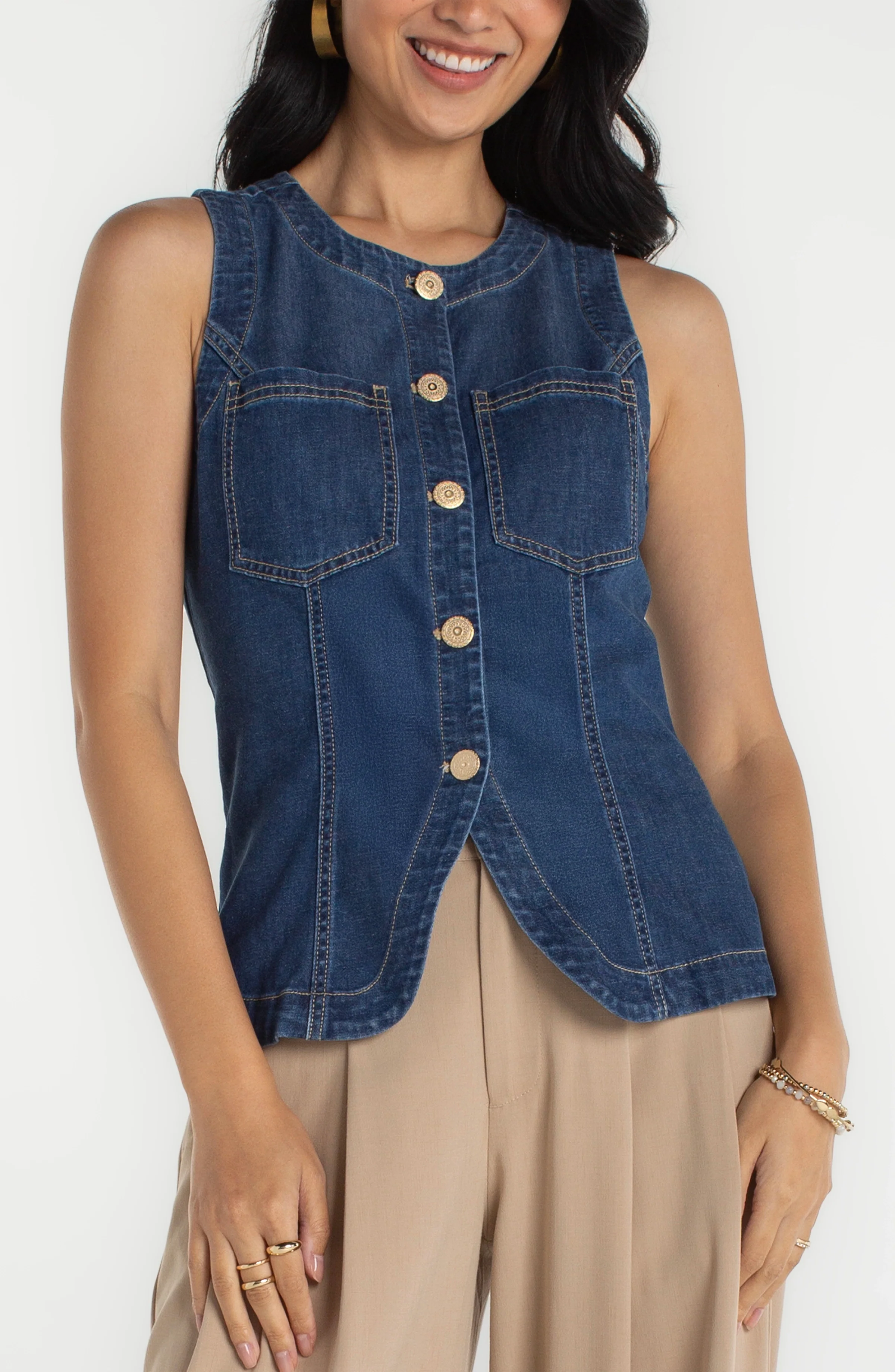 CREW NECK SPLIT FRONT VEST