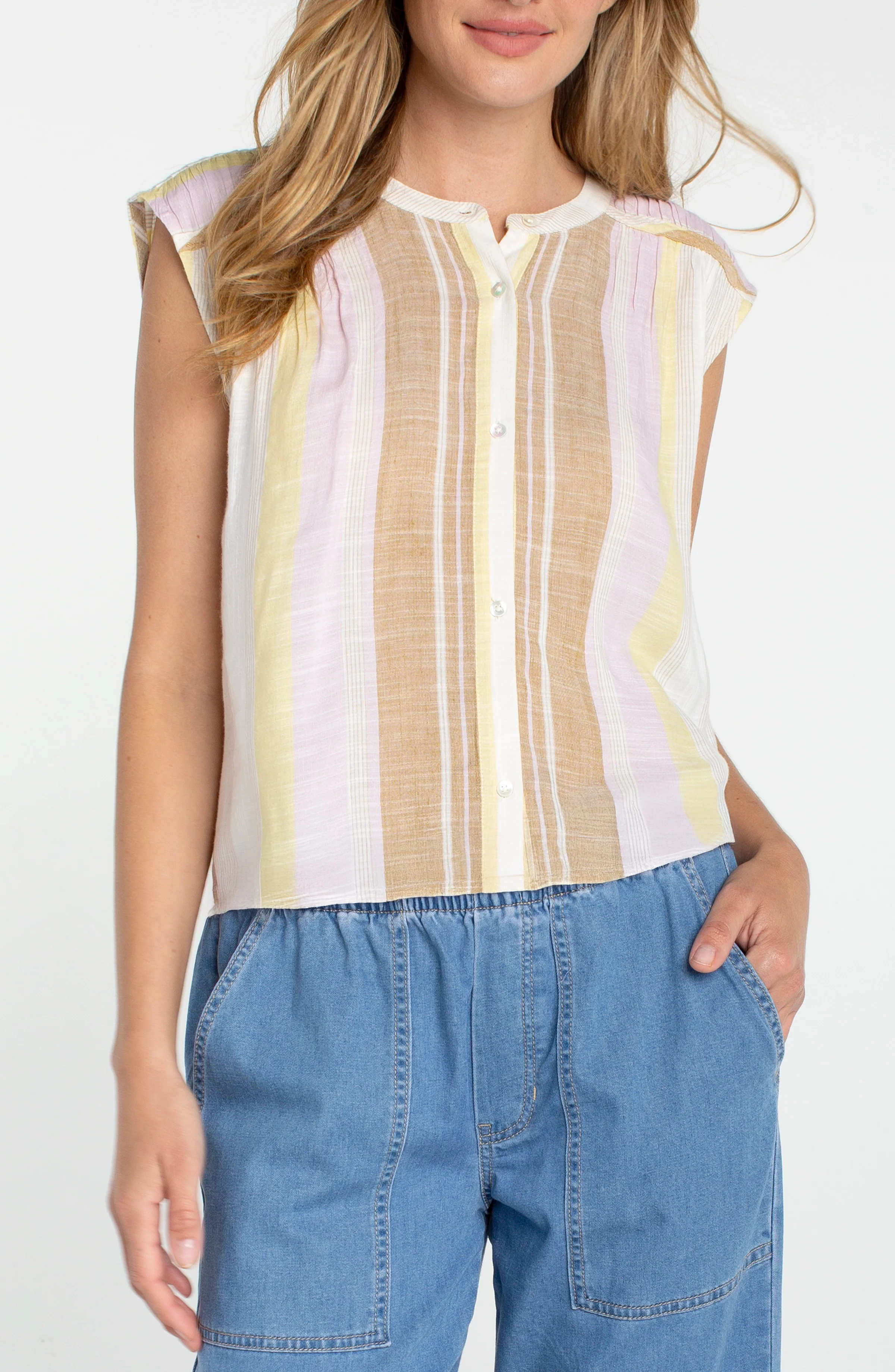 PETITE DOLMAN BUTTON FRONT WOVEN BLOUSE