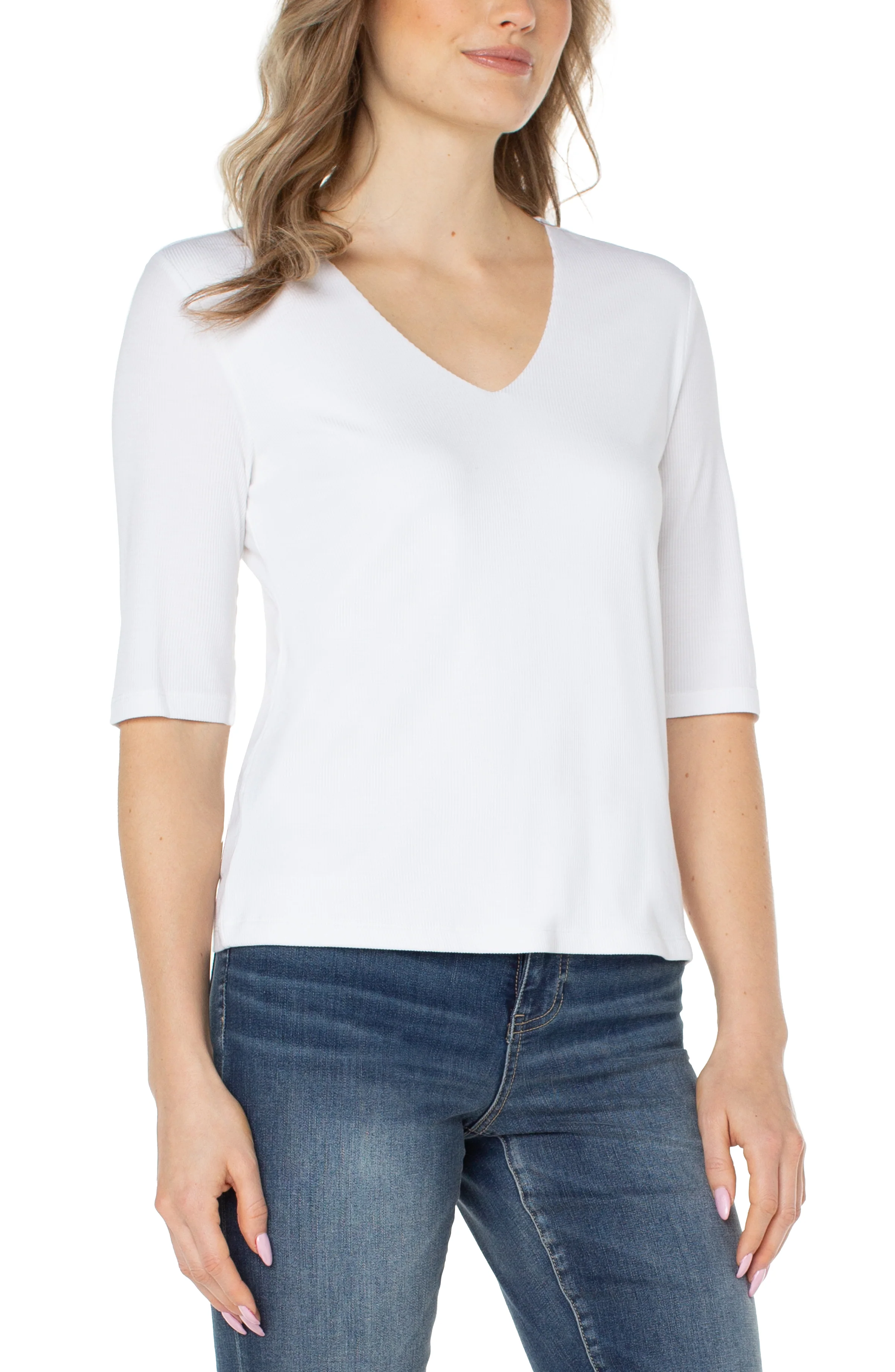 DOUBLE LAYER V-NECK RIB KNIT TOP - Image 3