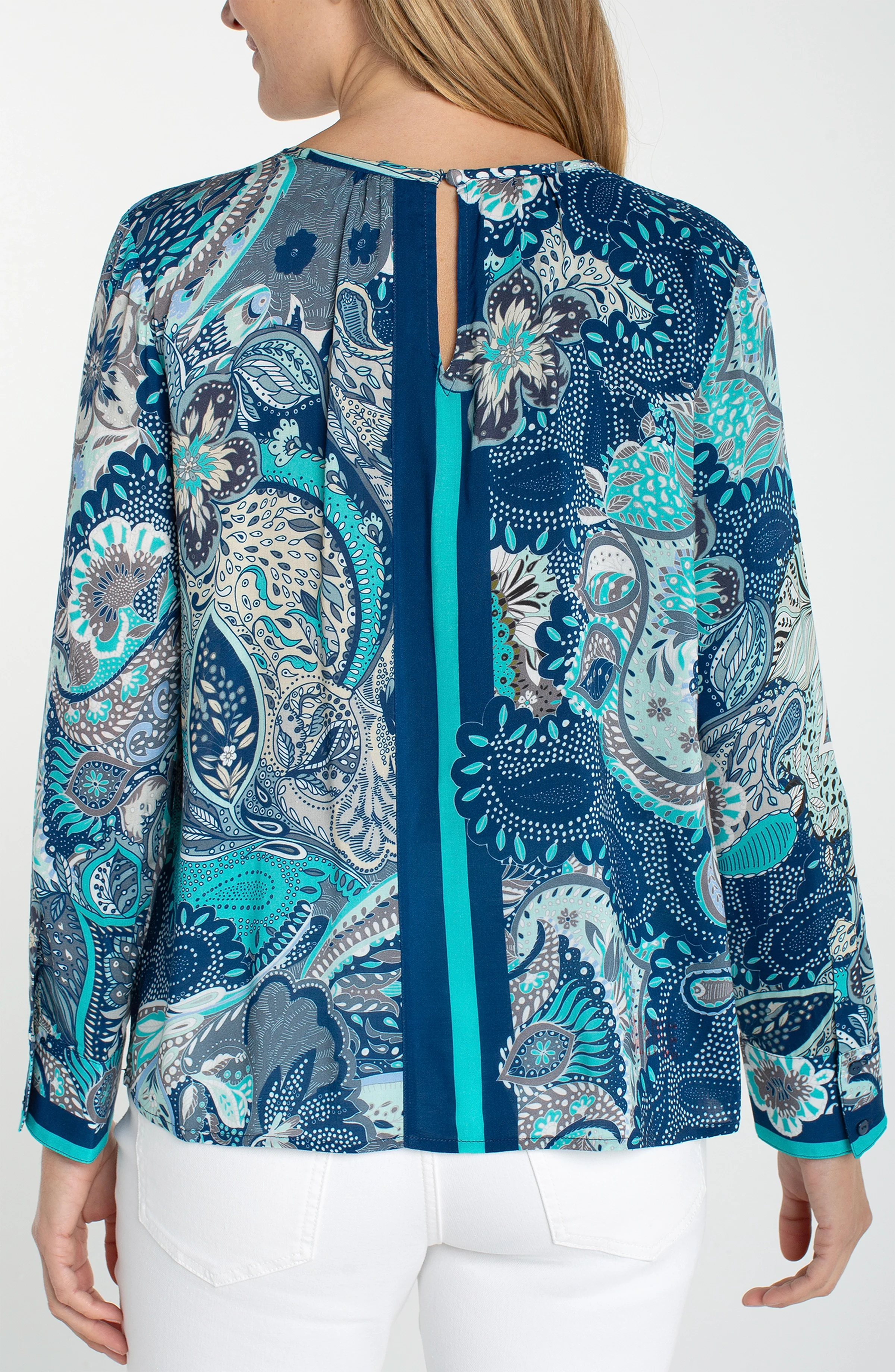 LONG SLEEVE WOVEN TOP WITH KEYHOLE - Image 2