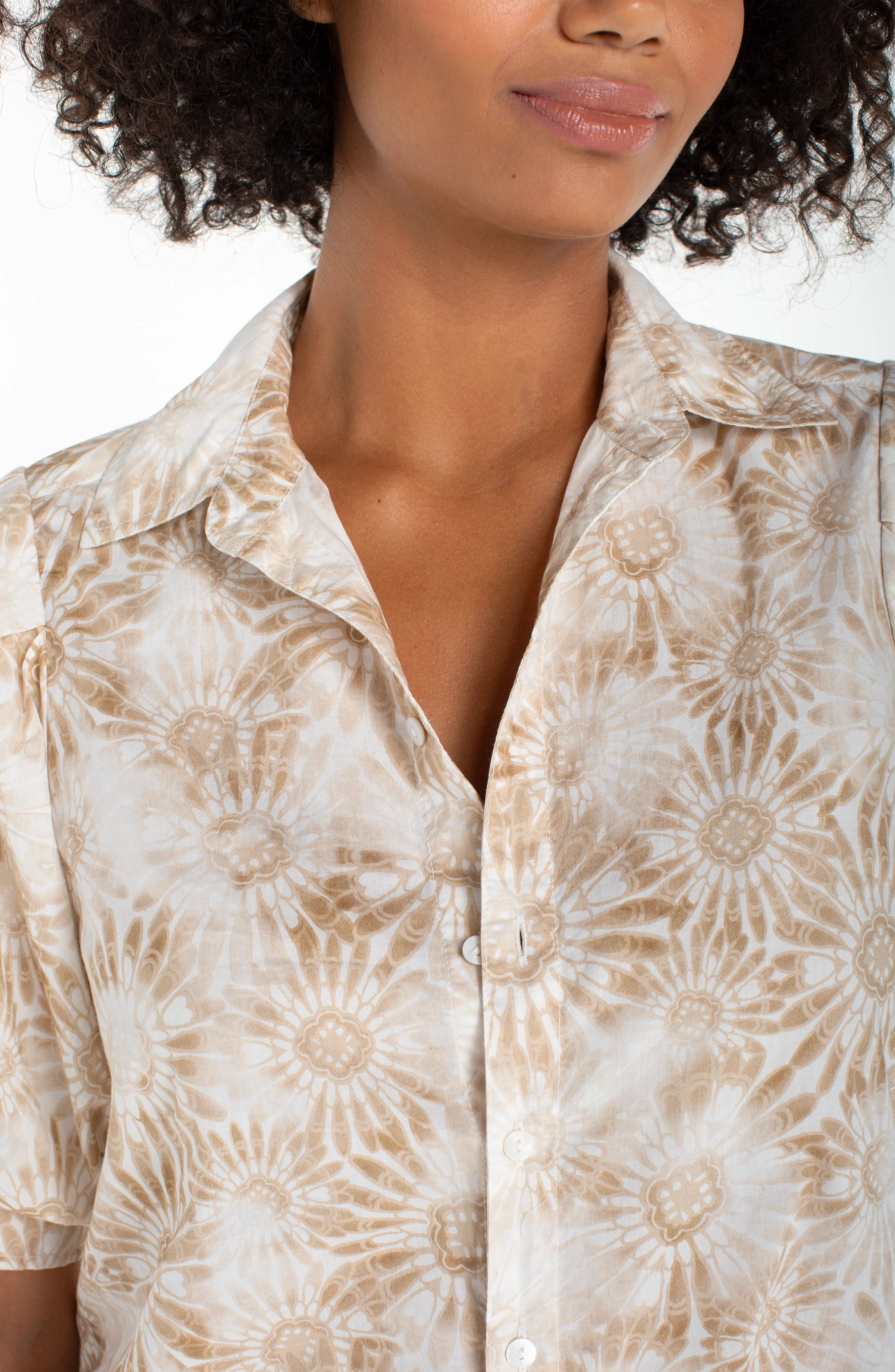 PUFF SLEEVE BUTTON FRONT WOVEN TOP W/ TWIST - Image 3