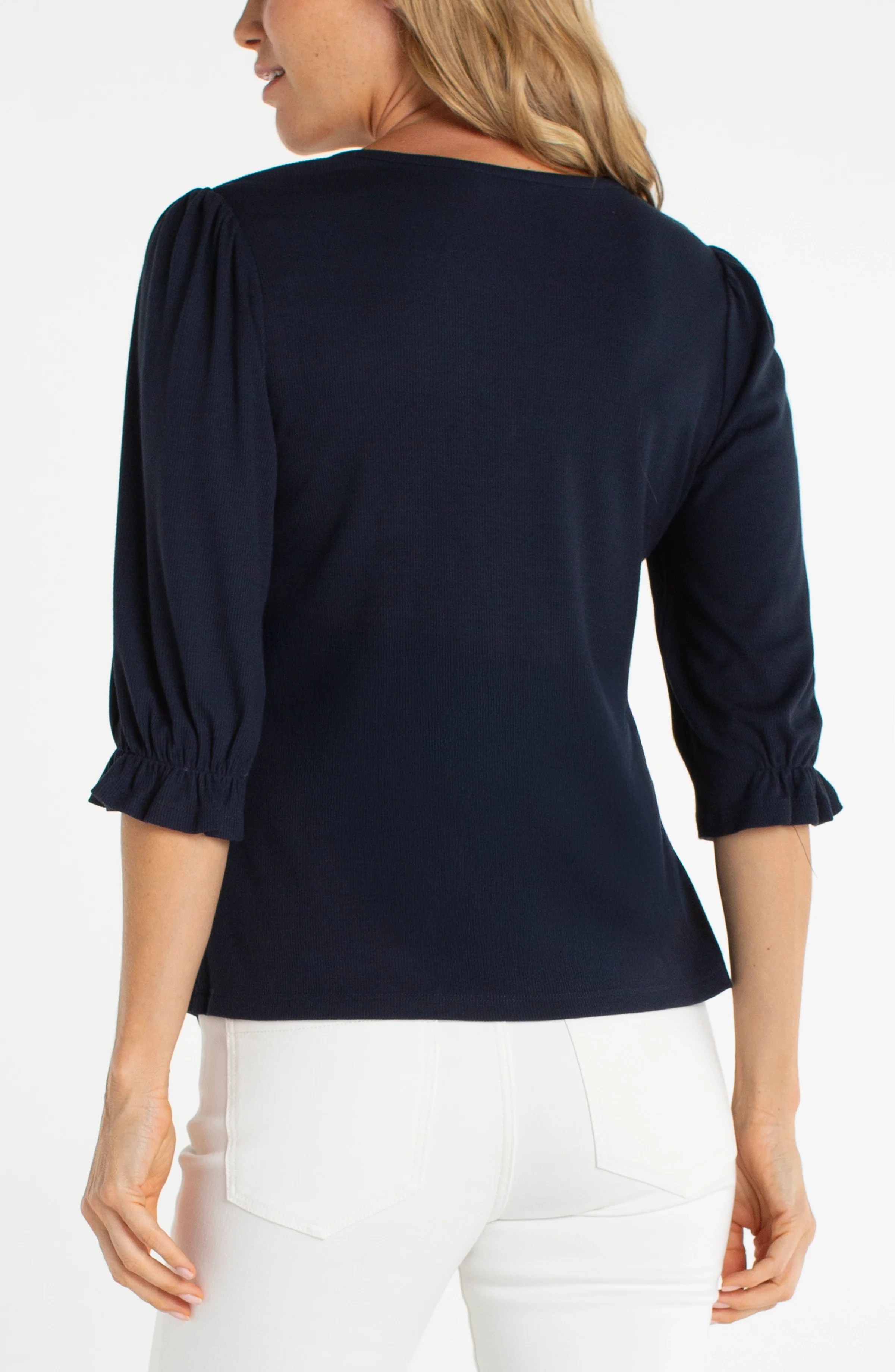 PETITE ELBOW SLEEVE NOTCH KNIT TEE - Image 3