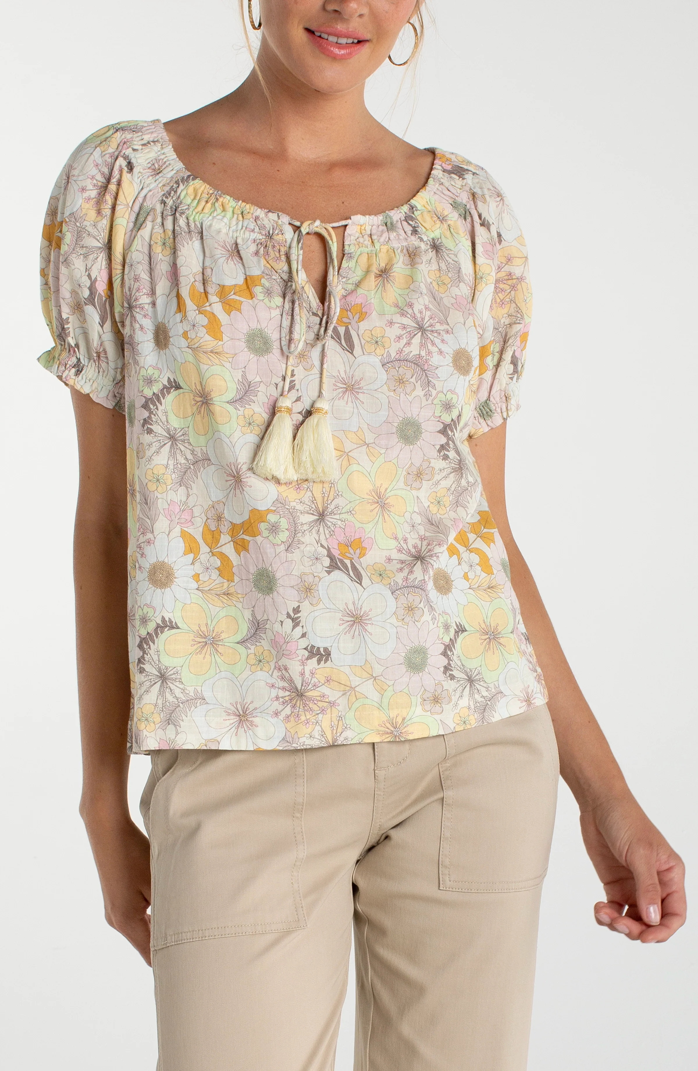 PETITE WOVEN TOP WITH FRONT TIE