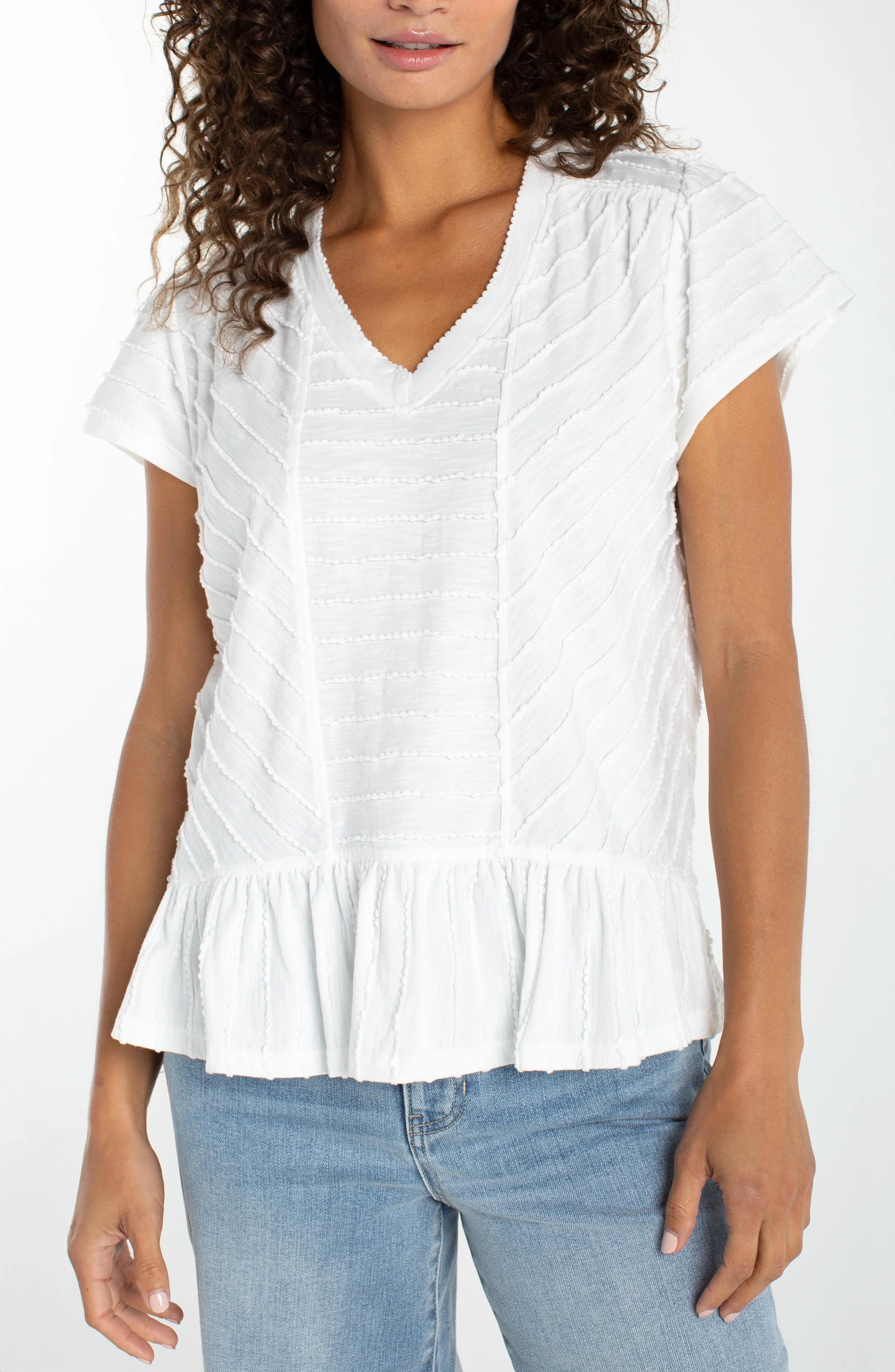 PETITE SHORT SLEEVE V-NECK KNIT TOP