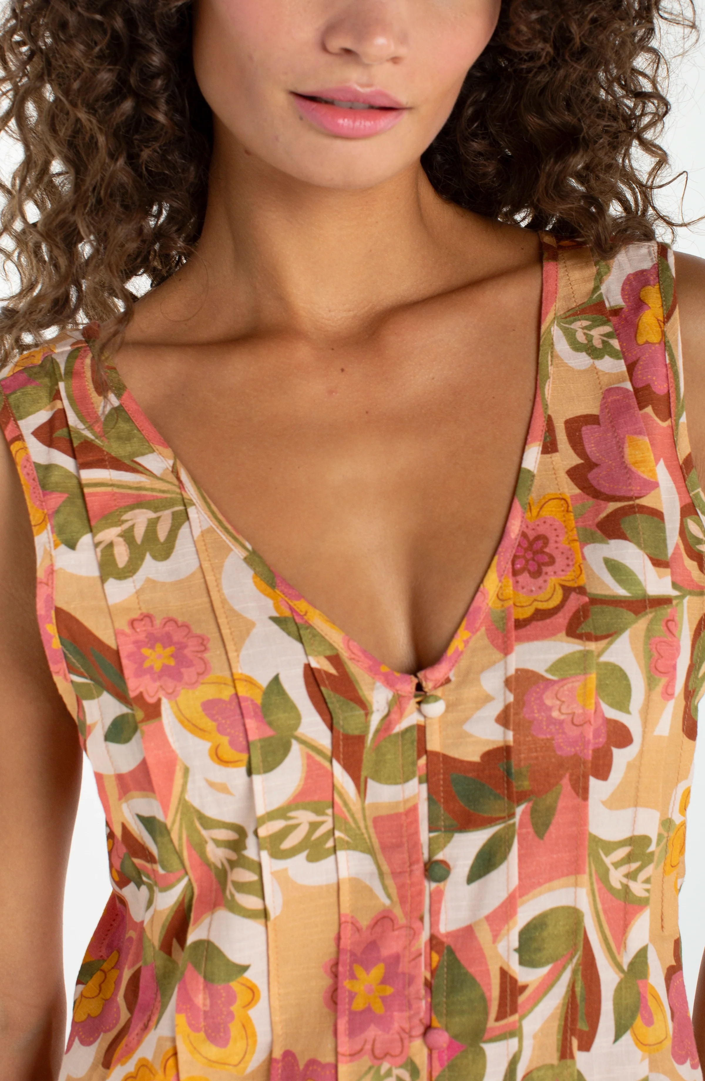PETITE SLEEVELESS V-NECK WOVEN TOP W/ PINTUCKS - Image 3