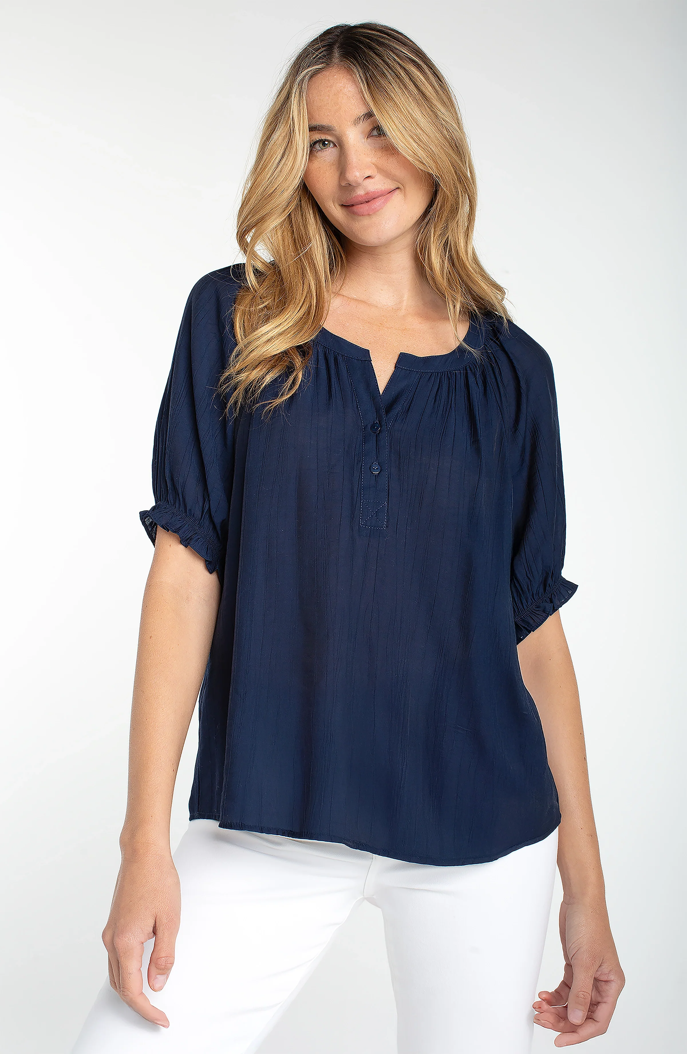 SHORT SLEEVE HALF PLACKET BLOUSE