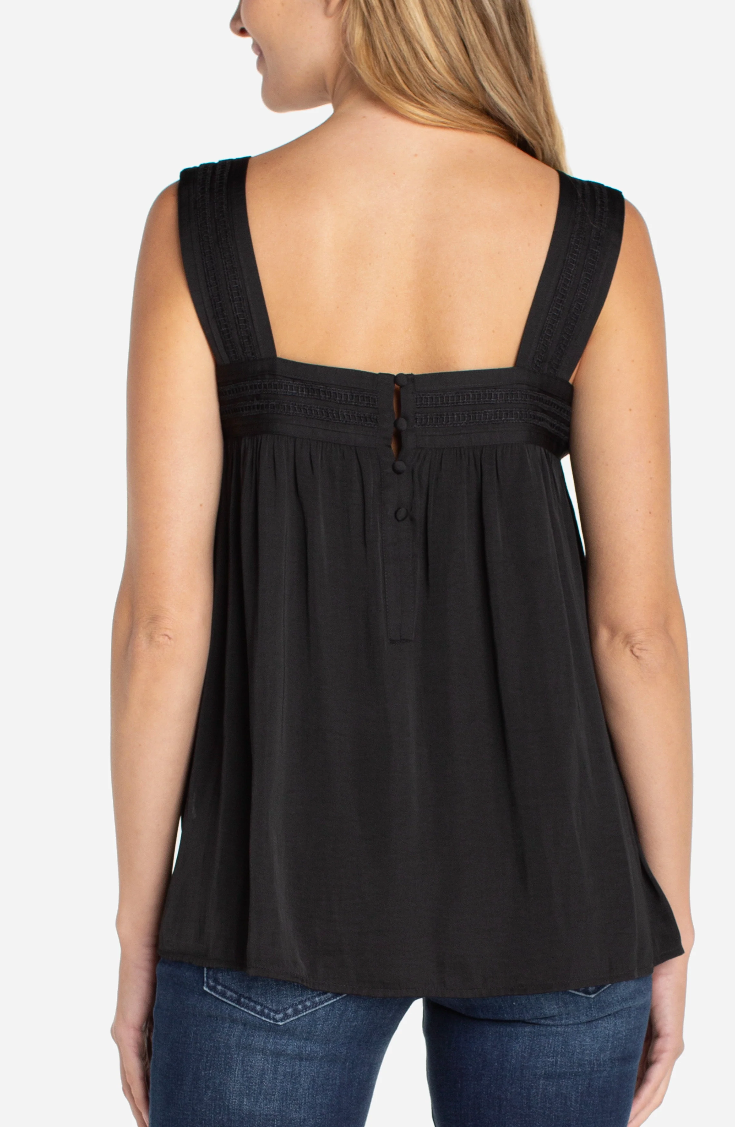 PETITE SLEEVELESS WOVEN TOP W/ PINTUCK STRAPS - Image 2