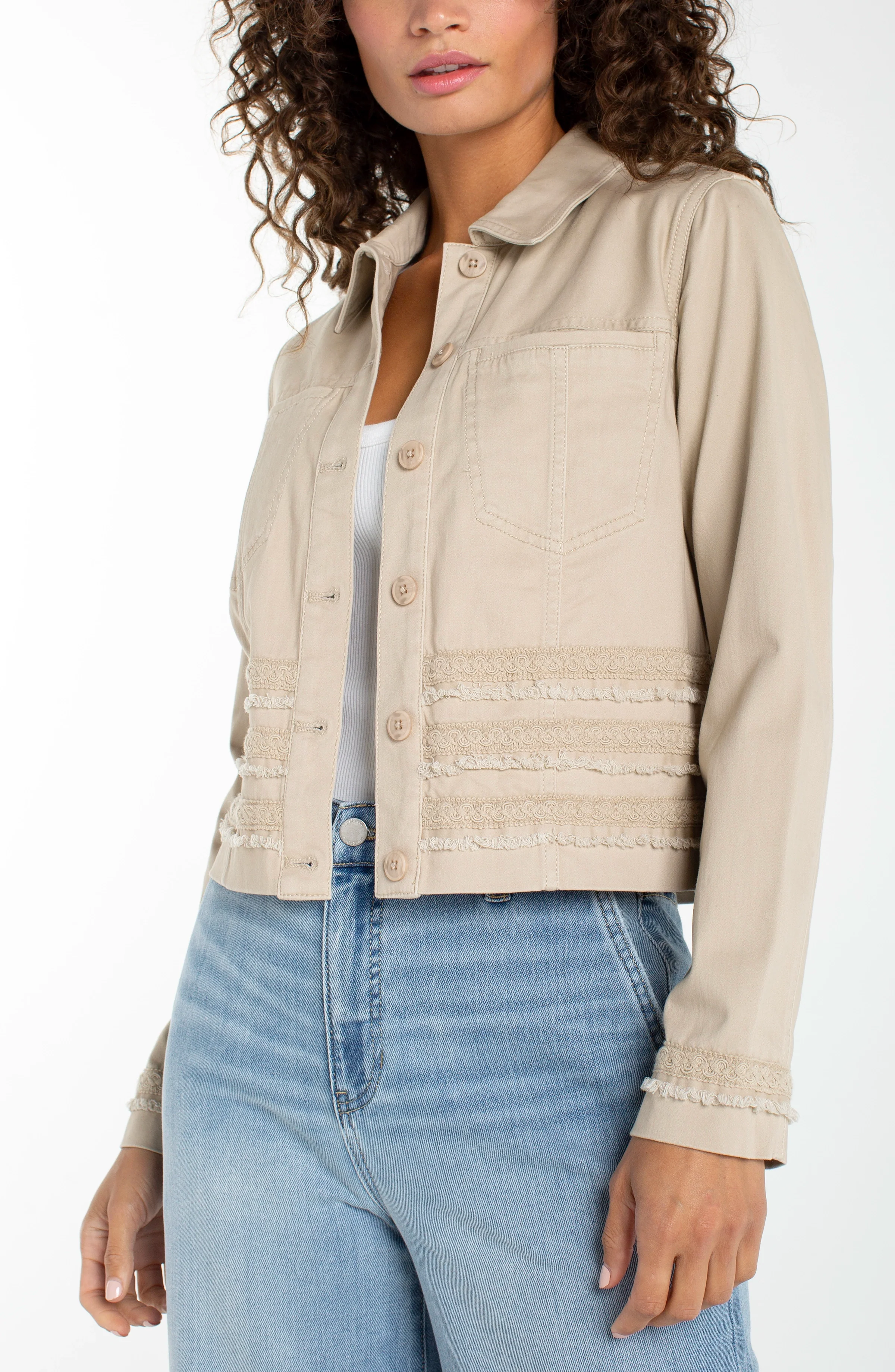 PETITE TRUCKER JACKET WITH FRAY & LACE - Image 2