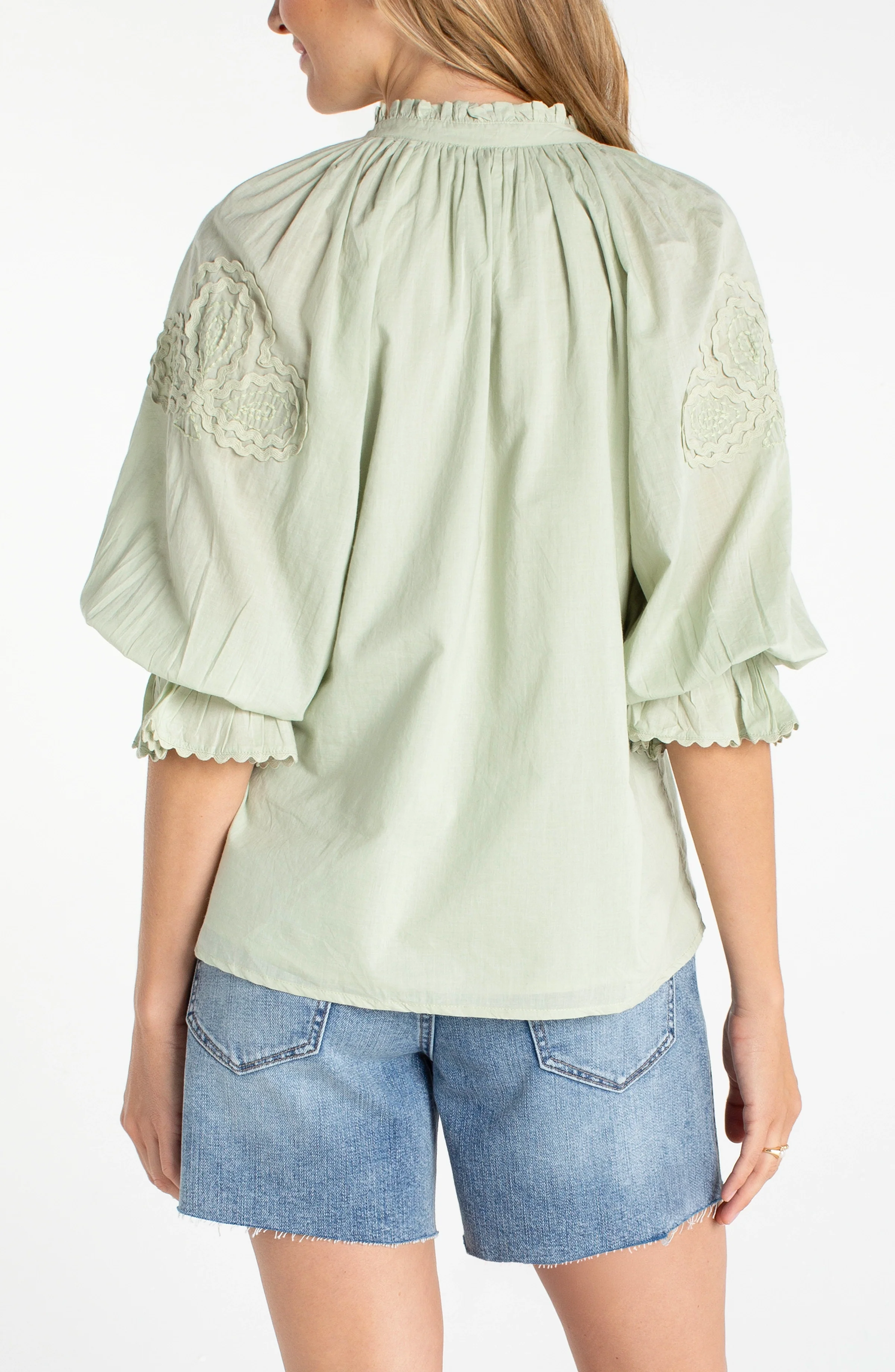 3/4 SLEEVE BUTTON FRONT WOVEN TOP - Image 2