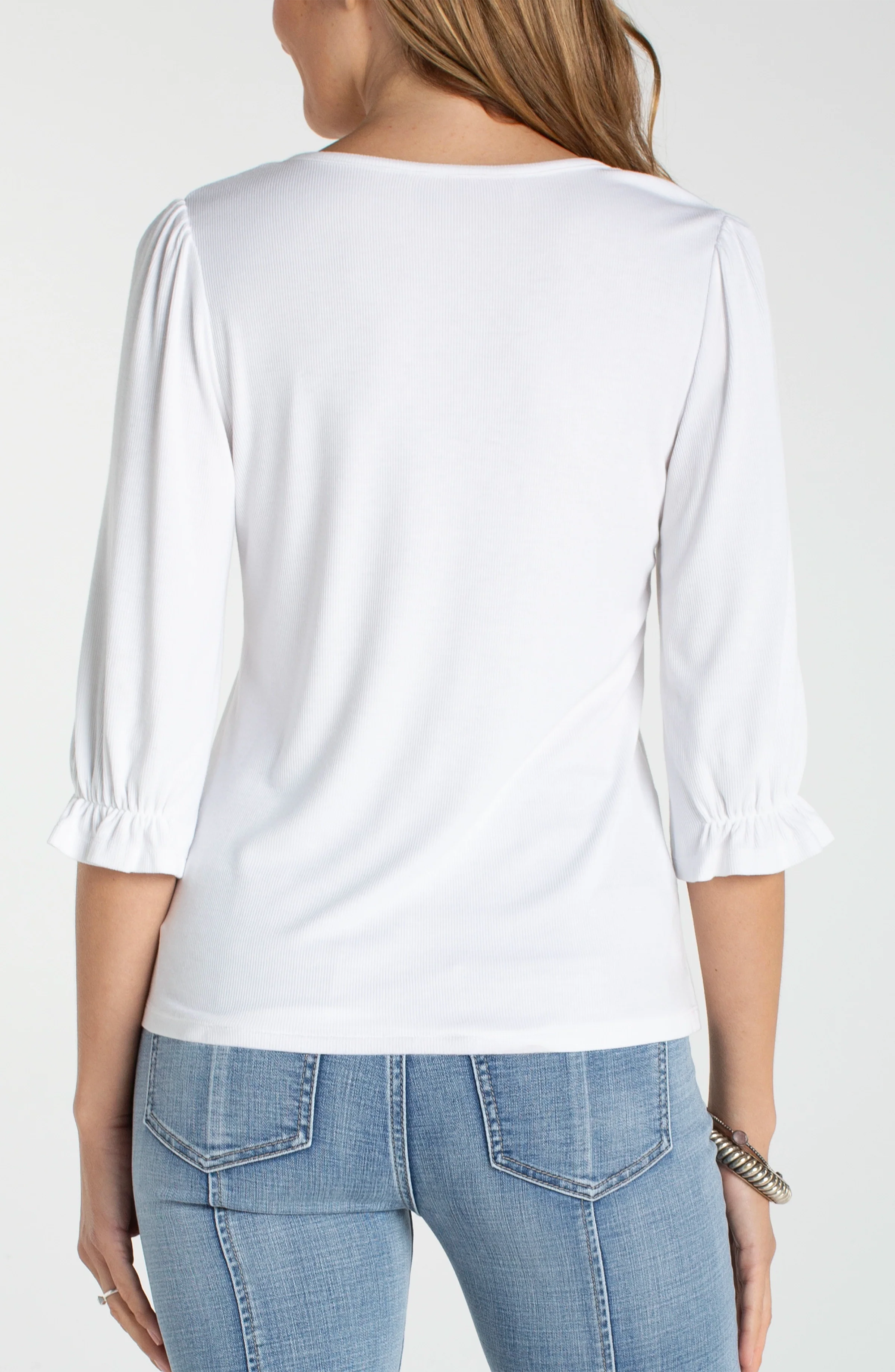 PETITE ELBOW SLEEVE NOTCH KNIT TEE - Image 3