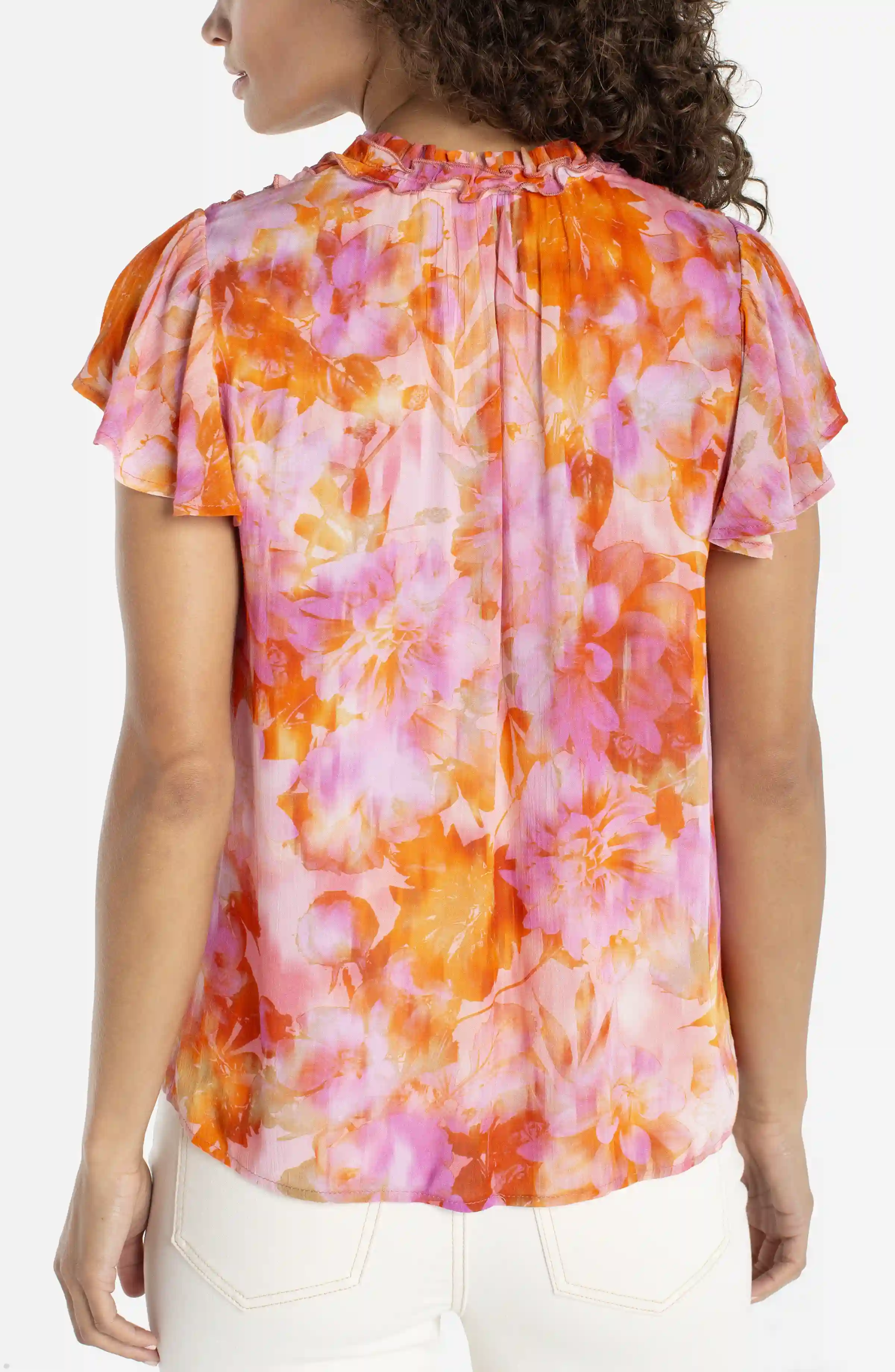 FLUTTER SLEEVE WOVEN BLOUSE W/ RUFFLES - Image 3