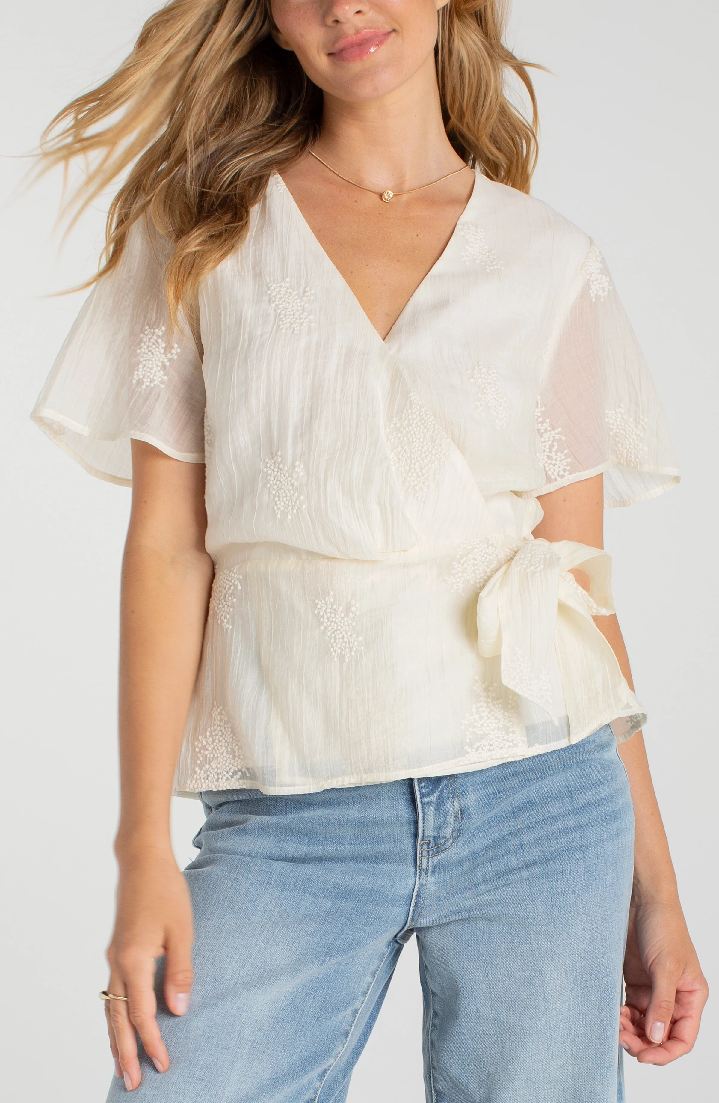 WRAP FRONT WOVEN TOP W/ TIE