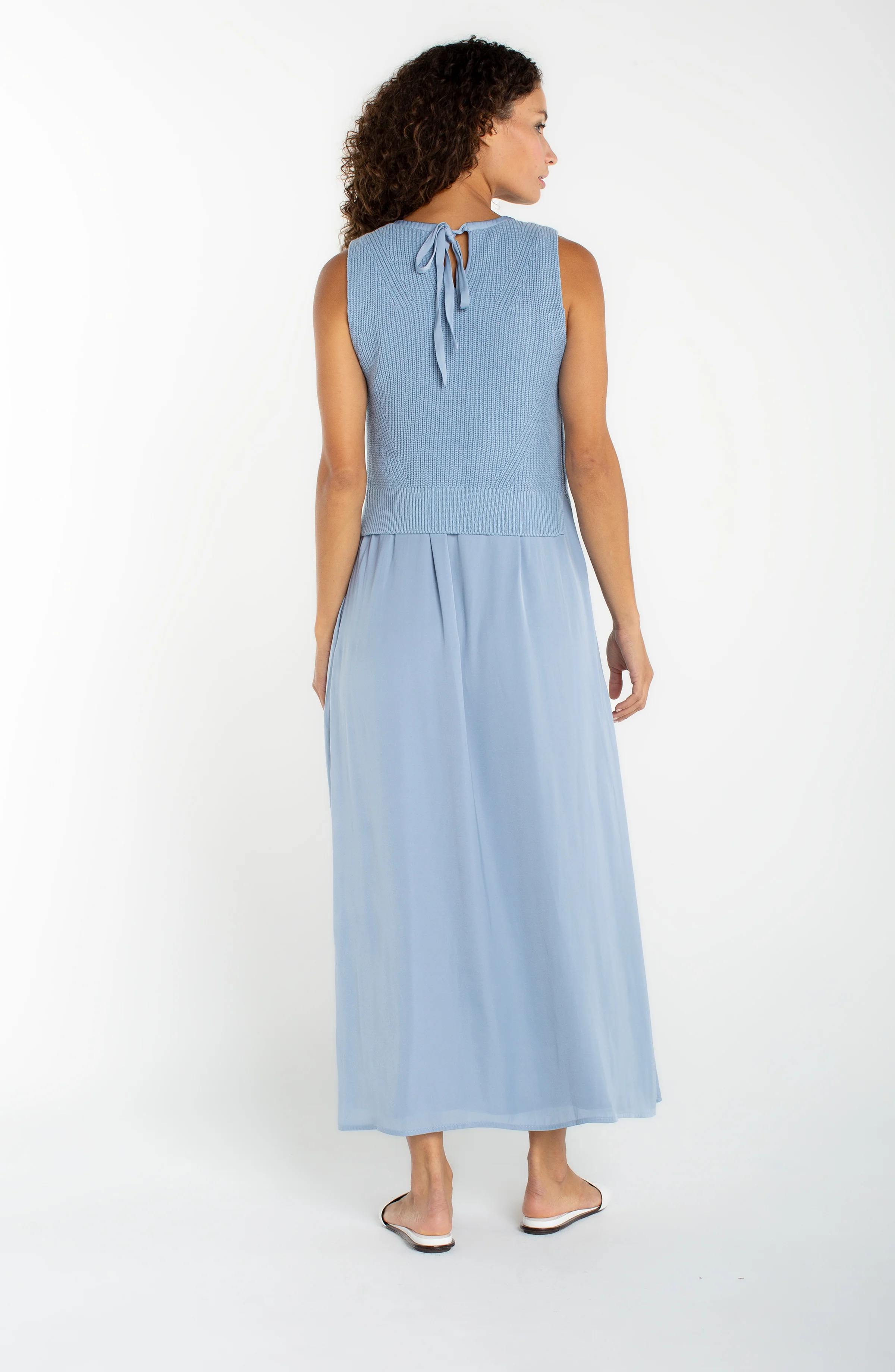SLEEVELESS TIE BACK SWEATER WOVEN DRESS - Image 5