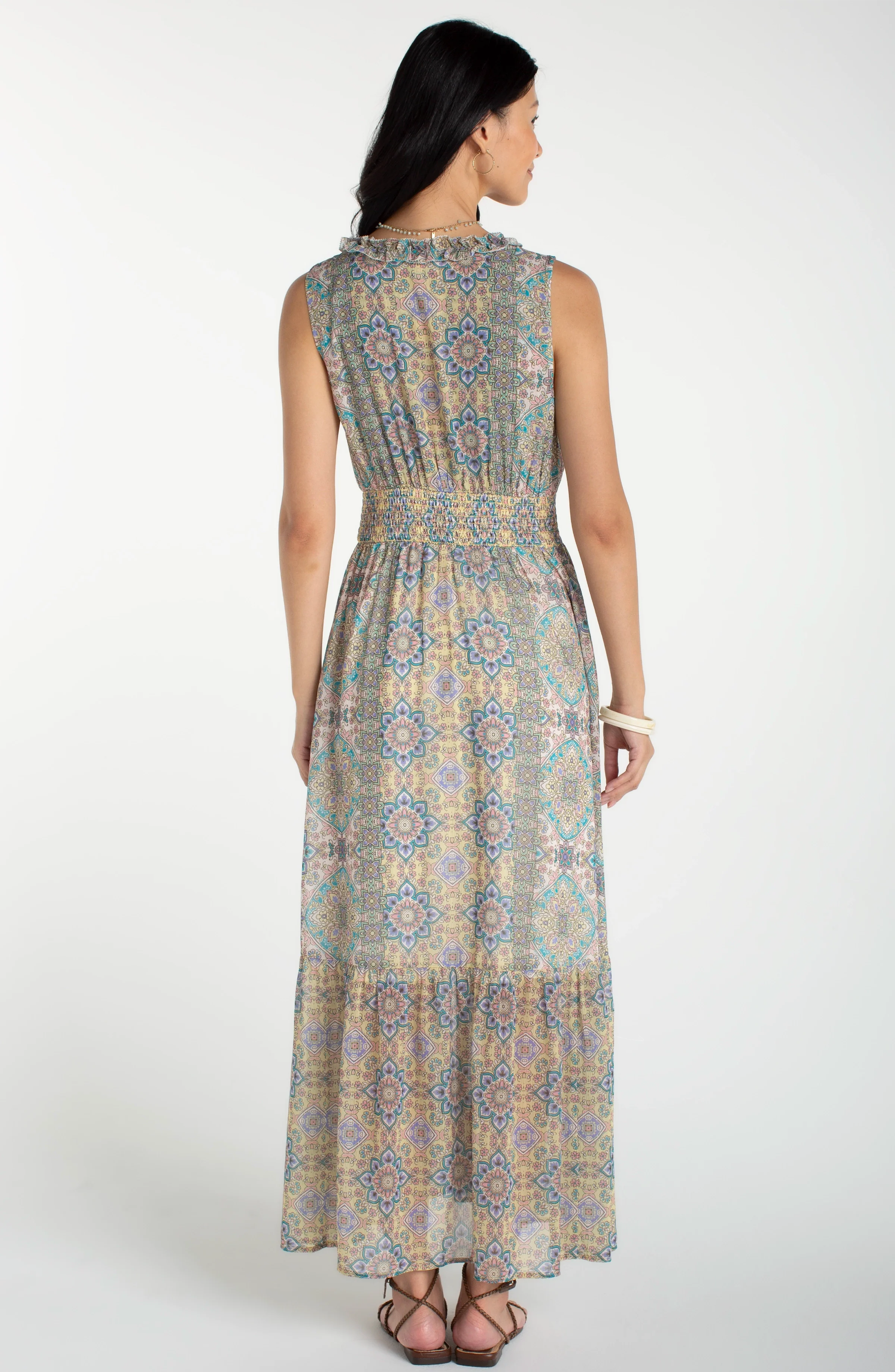 SLEEVELESS SMOCKED WAIST MAXI DRESS - Image 3