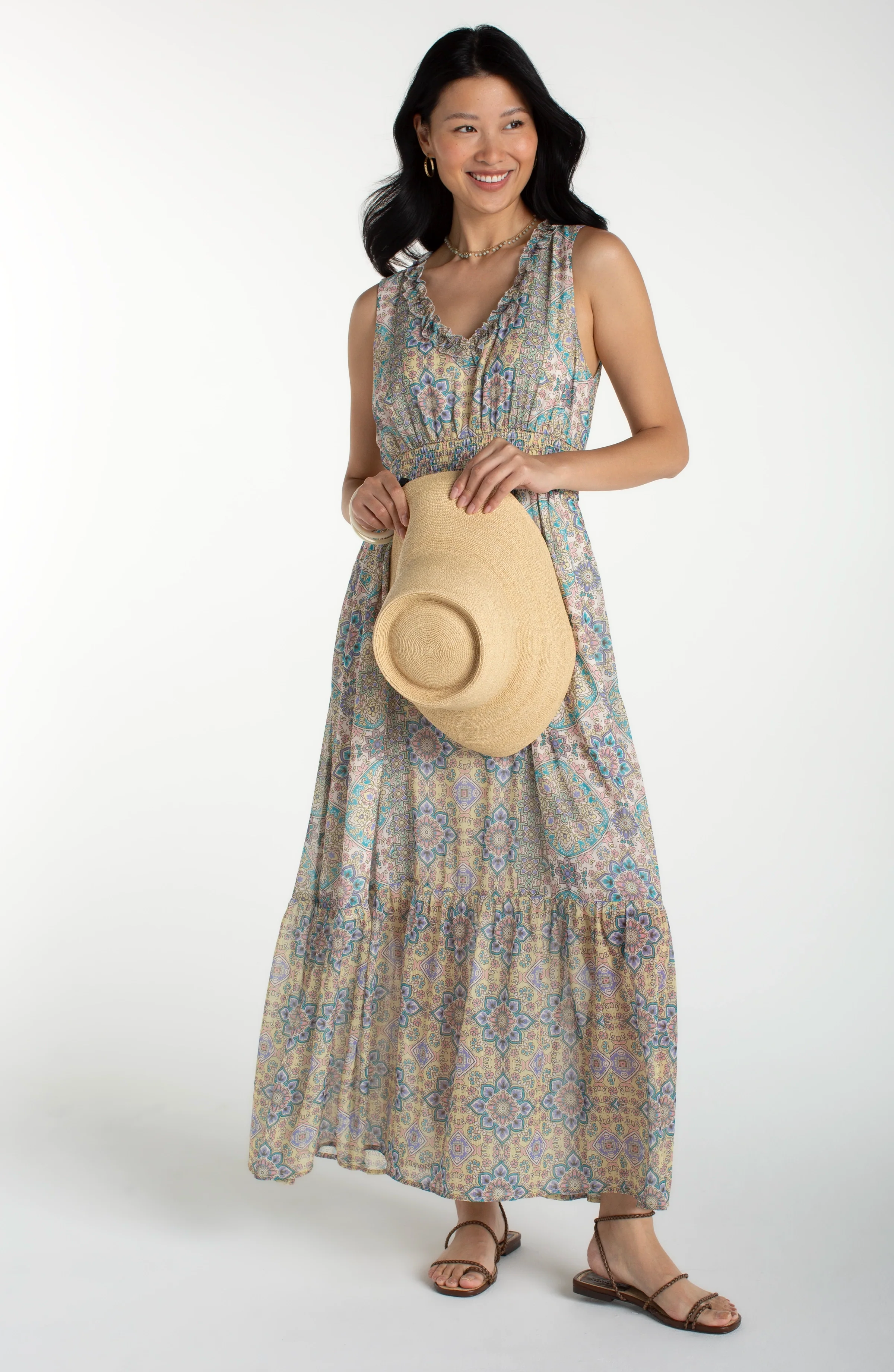 SLEEVELESS SMOCKED WAIST MAXI DRESS - Image 6