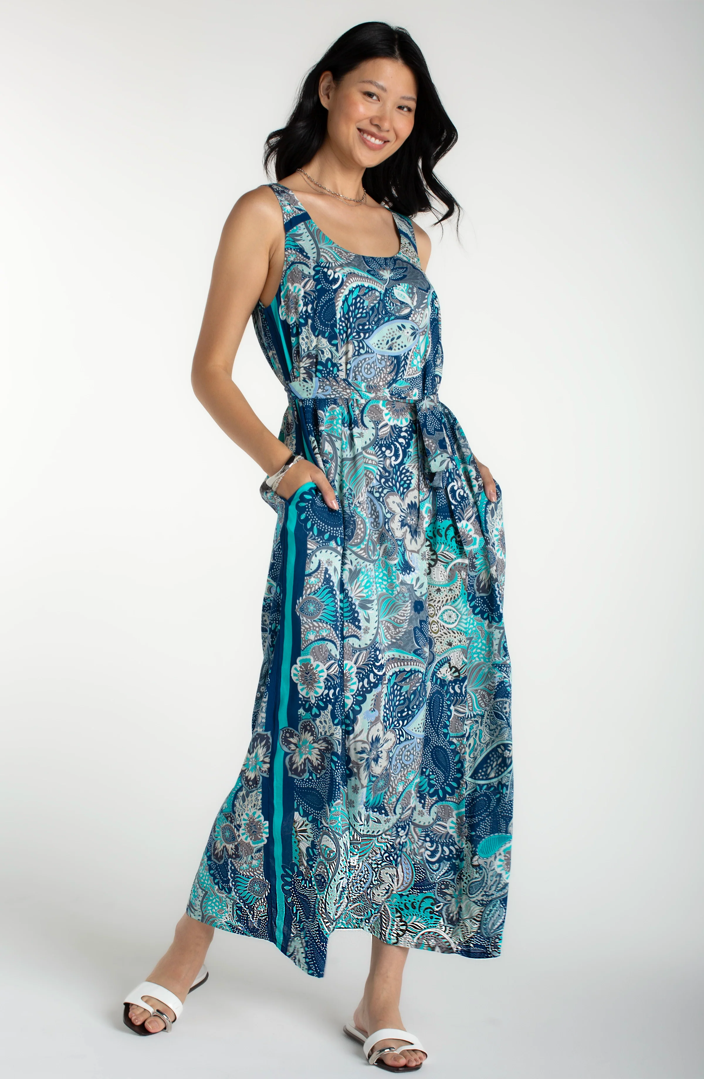 SLEEVELESS WOVEN MAXI DRESS WITH SELF BELT - Image 5